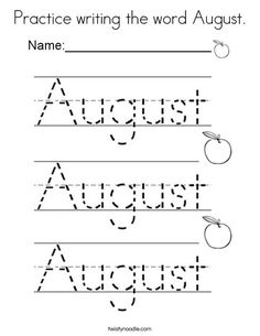 practice writing the word august worksheet for preschool and pre - school students to practice their handwriting skills