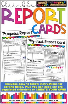 the report cards for students to use with their writing and crafting projects, including an activity