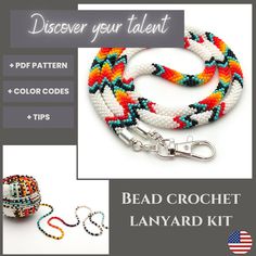 the bead crochet lanyard kit is shown with instructions to make it