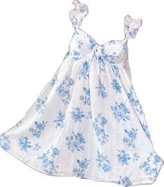 Blue Square Neck Sundress With Floral Print, Blue Floral Print Sundress With Square Neck, Blue Sundress With Adjustable Straps For Garden Party, Blue Sundress With Ruffled Straps For Vacation, Beach Sundress With Sweetheart Neckline And Ruffles, Summer Blue Dresses With Bow Straps, Blue Sundress With Ruffled Straps, Summer Blue Dress With Bow Straps, Blue Sundress With Tie Straps For Daywear