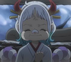 an anime character with horns on her head