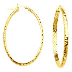 10K Yellow Gold 3 mm Diamond Cut Oval Hoop Earrings 28mmx42mm Cheap Oval Yellow Gold Earrings, Oval Hoop Earrings, Threader Earrings, Diamond Cut, Gold Earrings, Diamond Cuts, Gold Bracelet, Hoop Earrings, White Gold