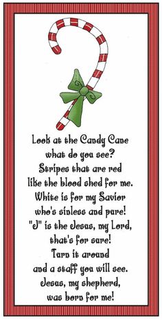 a christmas poem with candy canes on the top and an elf's hat hanging from