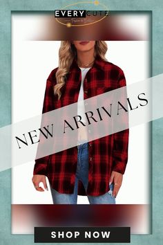 Red Plaid Print Loose Style Lightweight Shirt Jacket Red Relaxed Fit Long Sleeve Outerwear, Oversized Red Shirt For Fall, Red Long Sleeve Shacket For Fall, Loose Style, Plaid Print, Red Plaid, Outerwear Women, Shirt Jacket, Winter Jackets