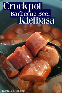 crockpot barbeque beer kielbasa in a cast iron skillet