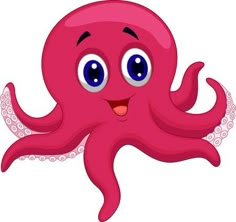 an octopus with blue eyes and pink tentacles on white background stock photo 549782