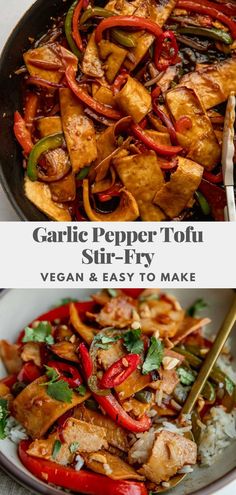 garlic pepper tofu stir - fry with vegetables and rice