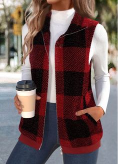 Color:Wine Red;Size:S;Size:M;Size:L;Size:XL;Size:XXL;Package Contents:1 X Waistcoat; Elegant Dresses Plus Size, Sleeveless Waistcoat, Clothes Fall, Swimwear Suits, Plaid Outfits, Black Swimwear, Hottest Fashion Trends, Plaid Tops, Women's Coats & Jackets