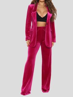 Women's Sets Solid Blazers Trousers Gold Velvet Two-Piece Sets - Sets - Instastyled | Online Fashion Free Shipping Clothing Velvet Two Piece Set, Pant Suits For Women, Lapel Top, Wide Leg Pant Suit, Velvet Suit, Pantsuits For Women, Blazer Set, Gold Velvet, Velvet Blazer