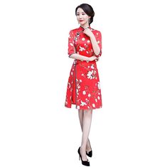 Shanghai Story Ladies Qipao Knee Length Chinese Oriental dress 3/ 4 Sleeve Vietnam aodai Chinese traditional Clothing For Woman China Clothing, Pacific Islands, Clothing Material, Traditional Outfits