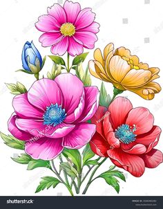 Digital Flower Butta Flowers Bunch Stock Illustration 2546365281 | Shutterstock Flowers Bunch, Travel Brochure, Color Palette Generator