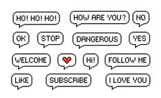 some type of speech bubbles that are pixeled in black and white with red hearts