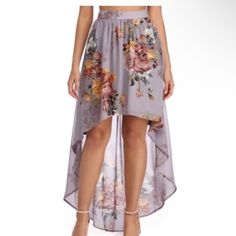 This Is A Lavender High Low Skirt From Windsor. This Is A Brand New Skirt With Tags Still Attached. Open To Offers! Flower Print Clothes, Hi Low Skirt, Skirts Floral, Hi Low Skirts, High Low Skirt, Floral Outfit, Sheer Chiffon, Chiffon Fabric, Girly Girl