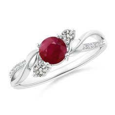 Ruby and Diamond Twisted Vine Ring Vine Ring, Three Stone Ring, Leaf Motif, Red Gemstones, Platinum Ring, Garnet Rings