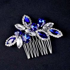 Wedding Hair Accessories - Blue Crystal Bridal Hair Comb Royal Blue Wedding Veil, Cheap Blue Hair Accessories For Gifts, Sapphire Blue Color, Wedding Remembrance, Navy Blue Hair, Bridesmaids Hair, Wedding Hair Comb, Wedding Accessories Jewelry, Wedding Preparation