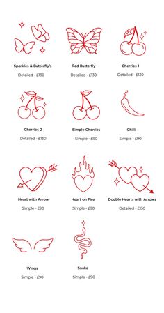 an image of the symbols for different types of tattoos and their meaningss in red ink