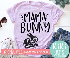 a pink shirt with the words mama bunny and an image of a rabbit on it