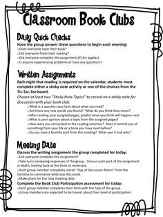 the classroom book club flyer with instructions for students to read and practice their reading skills