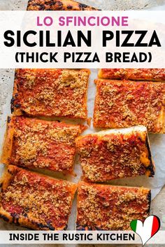 the recipe for sicilian pizza is shown with text overlay