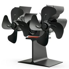 a metal stand with three black fans on it's sides and two red ones in the middle