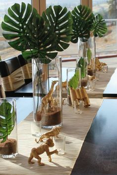 a table with vases filled with plants on top of it, and an instagramr