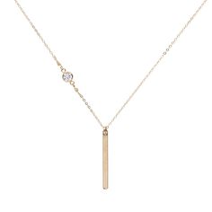 Thin Bar with Off-Center CZ Necklace - Necklaces - Gold - Gold - Azil Boutique Howlite Necklace, Vertical Bar, Cz Necklace, Link Necklace, Necklace Length, Jewelry Care, Silver Necklaces, Jewelry Pieces, Gold Filled