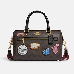 Coach Rowan Satchel, Base 10, Signature Canvas, Coach Handbags, Smooth Leather, Bags Handbags, Skiing, Zip Pockets, Satchel