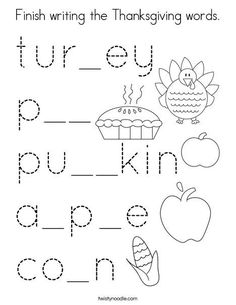 a thanksgiving worksheet with words and pictures to practice writing the word pumpkins