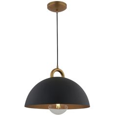 a black and gold pendant light hanging from the ceiling