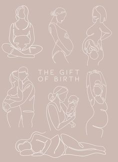 the gift of birth is shown in white on a beige background with an outline drawing of people