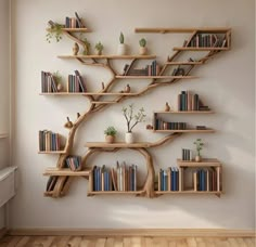 Tree Bookcase, Driftwood Shelf, Floating Bookshelf, Tree Bookshelf, Wall Mounted Bookshelves, Solid Wood Shelves, Furniture Bookshelves, Bookshelf Design, Wood Bookcase