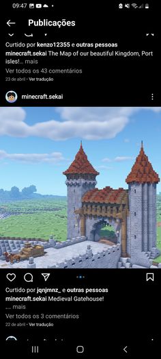 an image of a screenshot of a castle in minecraft with the text,