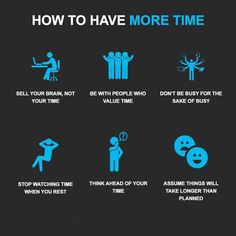 an info poster with the words how to have more time in blue on black background