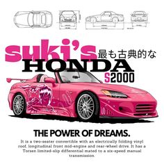 the pink sports car is on display in this ad for suzuki's honda $ 20, 000