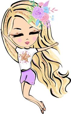 a girl with long blonde hair and flowers in her hair is flying through the air