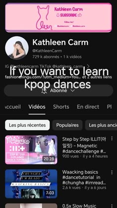 the screen is showing an image of a woman in a white dress and text that says, you want to learn kpop dance