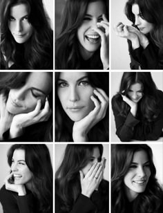 black and white photo collage of a woman smiling with her hands on her face