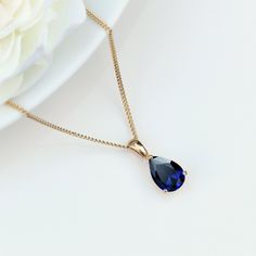 Birmingham Jewellery Quarter, Sapphire Jewellery, Sapphire Pendant Necklace, Blue Sapphire Studs, Pear Pendant, Sapphire Necklace Pendants, Fancy Jewelry Necklace, Blue Sapphire Necklace, 45th Anniversary