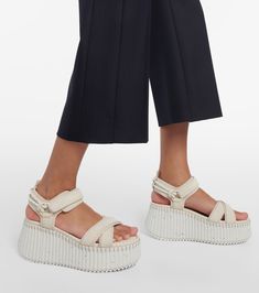 Nama leather sandals  in white - Chloe | Mytheresa White Trim, Wedge Sandal, Color Names, Shoe Box, Shopping List, Wedge Heels, Leather Sandals, Open Toe, Chloe