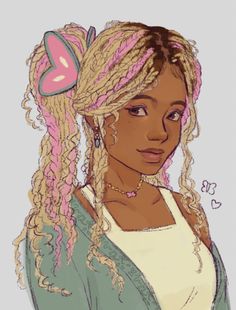 a drawing of a woman with blonde hair and pink dreadlocks on her head