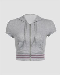 Details: Short-sleeve hoodie with purple stripes designTop Length: CroppedSleeve Length: Short SleevesMaterials:35% Cotton + 60% Polyester + 5% Spandex Hoodie With Short Sleeves, Striped Sporty Hoodie With Drawstring, Sporty Striped Hoodie With Drawstring, Striped Athleisure Tops, Sporty Gray Top With Double-lined Hood, Spring Striped Athleisure Top, Sporty Stretch Tops With Double-lined Hood, Sporty Purple Hoodie Top, Casual Stretch Tops With Double-lined Hood