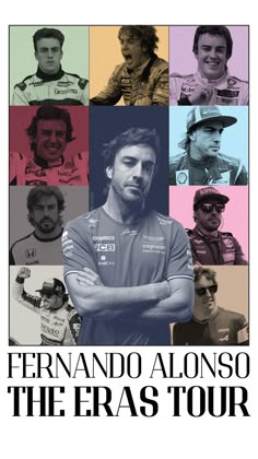 the poster for ferrari's race team is shown in black and white, with many different