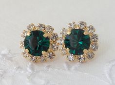 Emerald green Crystal stud earrings Bridal by EldorTinaJewelry, $28.00 Green Jewel Earrings For Wedding, Green Jeweled Earrings For Wedding, Green Crystal Bridal Earrings As Gift, Elegant May Birthstone Crystal Earrings For Wedding, Elegant Green Clip-on Earrings For Wedding, Green Clip-on Earrings For Wedding, Green Crystal Rhinestone Earrings For Wedding, Green Round Crystal Earrings For Wedding, Green Crystal Earrings For Wedding