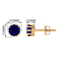 Product Details Add a pop of color to your jewelry collection with these stunning round blue sapphire solitaire stud earrings. The high-quality sapphires are set in a secure crown setting, crafted from durable and lustrous gold. The simple yet elegant design makes these earrings perfect for both casual and formal occasions, while the vibrant blue hue adds a touch of sophistication to any outfit. These sapphire stud earrings are a classic and timeless addition to any jewelry collection and make a Classic Blue Round Earrings, Royal Blue Sapphire Jewelry With Prong Setting, Sapphire Round Earrings With Prong Setting, Blue Round Sapphire Earrings, Round Sapphire Earrings With Prong Setting, Blue Round Lab-created Sapphire Earrings, Blue Lab-created Sapphire Round Cut Earrings, Royal Blue Round Jewelry With Brilliant Cut, Fine Jewelry Round Lab-created Sapphire Earrings