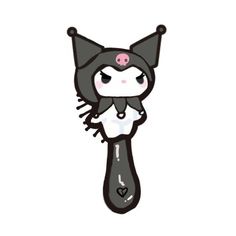 a black and white cat with pink eyes on it's head is standing in the shape of a wrench