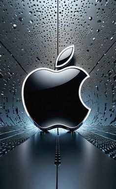 an apple logo is shown in front of raindrops on the wall and floor