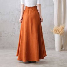 "You'll feel ultra chic and modern wearing the A Line skirt throughout the year, the long skirt will be a prefect on for your summer autumn. DETAIL * More colors available https://etsy.me/3ifY3Py * 100% pure linen * Two side pockets * Right Hidden Zipper closure * Back elastic waistband * Maxi linen skirt, long linen skirt, Plus size Skirt * Ankle length effect * Perfect for Summer, spring and Autumn * Machine Washable in Warm/Cold Water/Do not bleach /Mid-iron /Hang Dry *The model is 170 cm (5′ Casual Plain Skirt For Fall, Non-stretch Solid Maxi Skirt, Chic A-line Maxi Skirt, Solid Color Relaxed Fit Maxi Skirt For Fall, Spring Plain Flowy Skirt, Non-stretch Full Maxi Skirt, Non-stretch Lined Flared Skirt, Fitted Long Skirt In Solid Color, Casual Fitted Flared Maxi Skirt