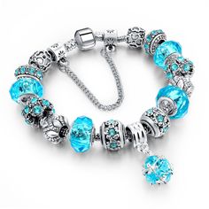 Ice Blue Platinum Plating Dangle Charm Bracelet Lovely Summer color 19 cm in length Blue Charm, Bracelet Pandora, Snake Chain Bracelets, Stylish Bracelet, Crystal Beads Bracelet, A Bracelet, Silver Charm Bracelet, Bead Charm Bracelet, Christmas Gift Jewelry