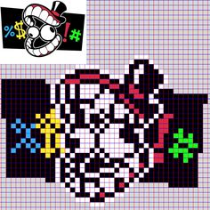 a cross stitch pattern with an image of a cartoon character on the front and back