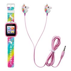 an ipod watch and ear buds with unicorns on them